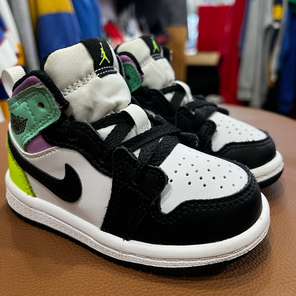 Jordan Kids' Sneakers White Black with Green and Purple Accents